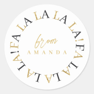 Adesivo Redondo Natal Dourado preto Fa La ID1009