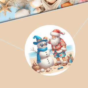 Adesivo Redondo Natal e Boneco de Neve Ilha Tropical de Natal