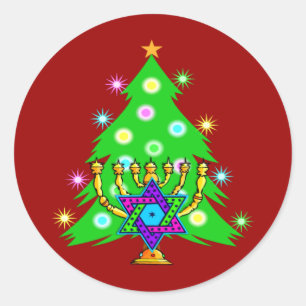 Adesivo Redondo Natal e Hanukkah junto