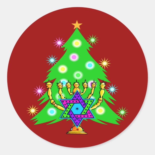Adesivo Redondo Natal e Hanukkah Juntos (Frente)
