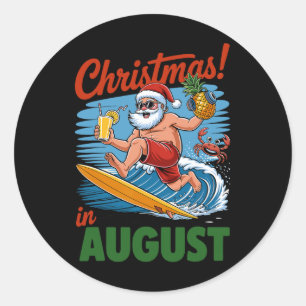 Adesivo Redondo Natal Em Férias De Verão De Agosto Papais noeis En