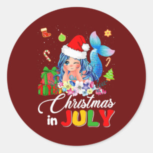 Adesivo Redondo Natal Em Julho Anime Fofo Sereia Chapéu De Papai N