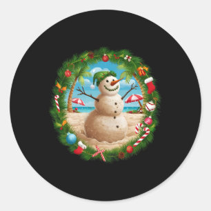 Adesivo Redondo Natal Em Julho Boneco De Neve Verão Tropical Praia