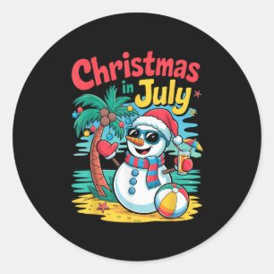 Adesivo Redondo Natal Em Julho De Summer Beach Xmas Snowman Palm T