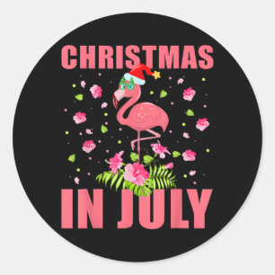 Adesivo Redondo natal em julho de xmas engraçados rosa-rosa flamin