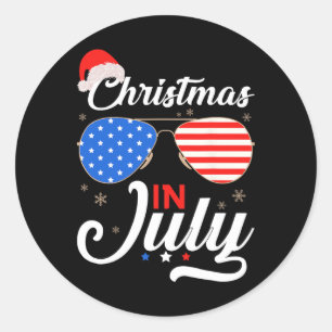Adesivo Redondo Natal Em Julho Engraçado 4 De Julho Praia Verão C