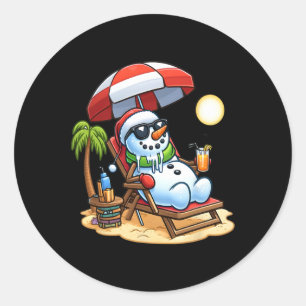 Adesivo Redondo Natal Em Julho Engraçado Snowman Summer Fun Beach
