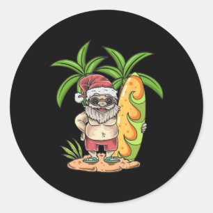 Adesivo Redondo Natal Em Julho Férias De Praia Do Papai Noel 1