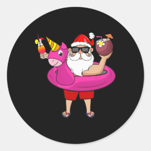 Adesivo Redondo Natal Em Julho Festa Engraçada Havaiana Verão Prai