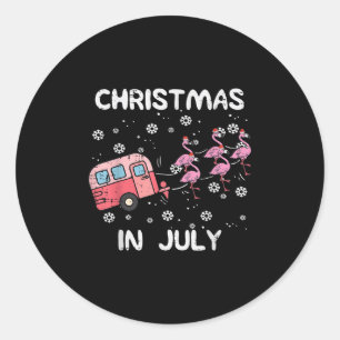 Adesivo Redondo Natal Em Julho Flamingo Trailer Verão Xmas Cam