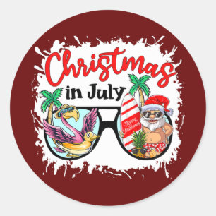 Adesivo Redondo Natal em julho Gnomos Sunglass Beach Summer