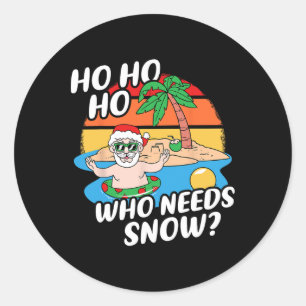Adesivo Redondo Natal Em Julho Papai Noel Engraçado Surfando Praia