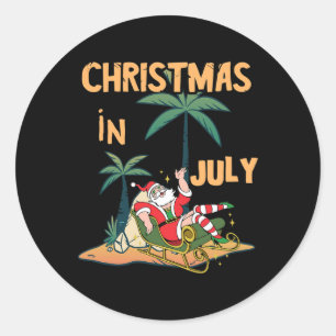 Adesivo Redondo Natal Em Julho Papai Noel Férias De Verão Havaiano
