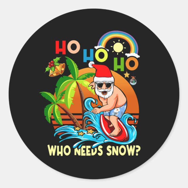 Adesivo Redondo Natal Em Julho Papais noeis Engraçados Surfing Sum (Frente)