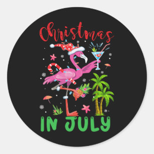 Adesivo Redondo Natal Em Julho Papais noeis Flamingo Mulheres De V