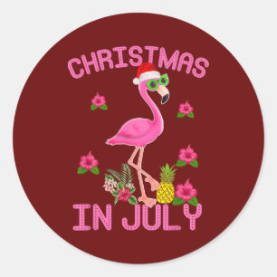 Adesivo Redondo Natal Em Julho Para Mulheres Flamingo Rosa