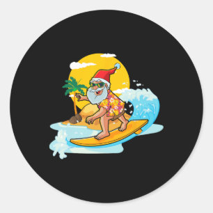 Adesivo Redondo Natal Em Julho Santa Engraçado Surfando Verão Aloh