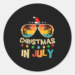 Adesivo Redondo Natal Em Julho Santa Hat Sungles Férias De Verão