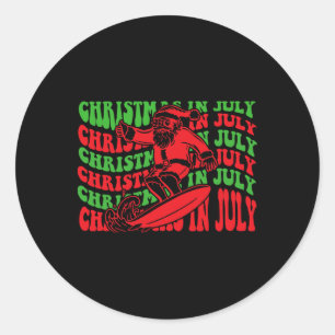 Adesivo Redondo Natal Em Julho Surfando Divertido Groovy Surfando