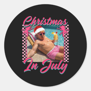 Adesivo Redondo Natal em Julho Trump Engraçado Relaxando Papai Noe
