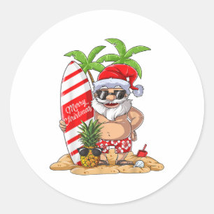 Adesivo Redondo Natal Em Papais noeis De Julho O Surfe No Havaí So
