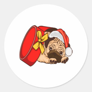 Adesivo Redondo Natal Engraçado Cachorro Vintage Xmas Feliz Puppy
