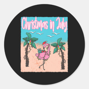 Adesivo Redondo Natal engraçado em julho Flamingo Praia Natal eu