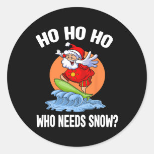 Adesivo Redondo Natal engraçado em julho Papai Noel surfando praia
