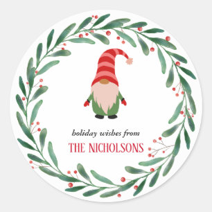Adesivo Redondo Natal Engraçado Gnome Holiday Holly Wreath