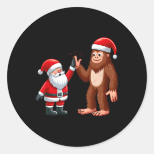 Adesivo Redondo Natal Engraçado Papai Noel Bigfoot High-fiving Xm