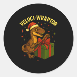 Adesivo Redondo Natal engraçado Velociraptor Trocadilho Veloci-wra