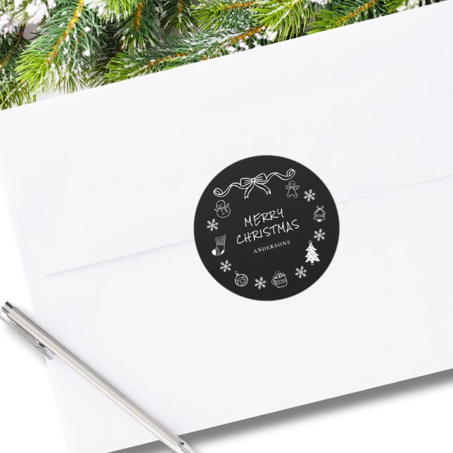 Adesivo Redondo Natal Escrivável Desenhado À Mão (Criador carregado)