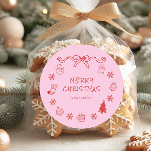 Adesivo Redondo Natal Escrivável Desenhado À Mão