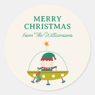 Adesivo Redondo Natal Espacial do Elfo Cósmico Personalizado