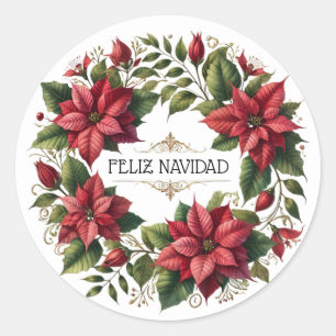 Adesivo Redondo Natal espanhol Red Poinsettia Feliz Navidad