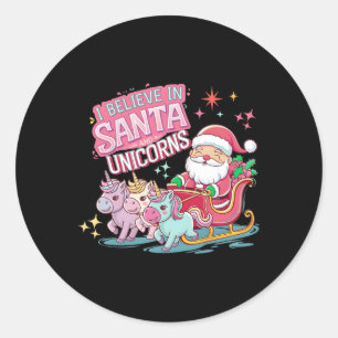 Adesivo Redondo Natal Eu Acredito Em Papais noeis E Unicórnios Eng
