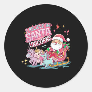 Adesivo Redondo Natal Eu Acredito No Papai Noel E Unicórnios Camis