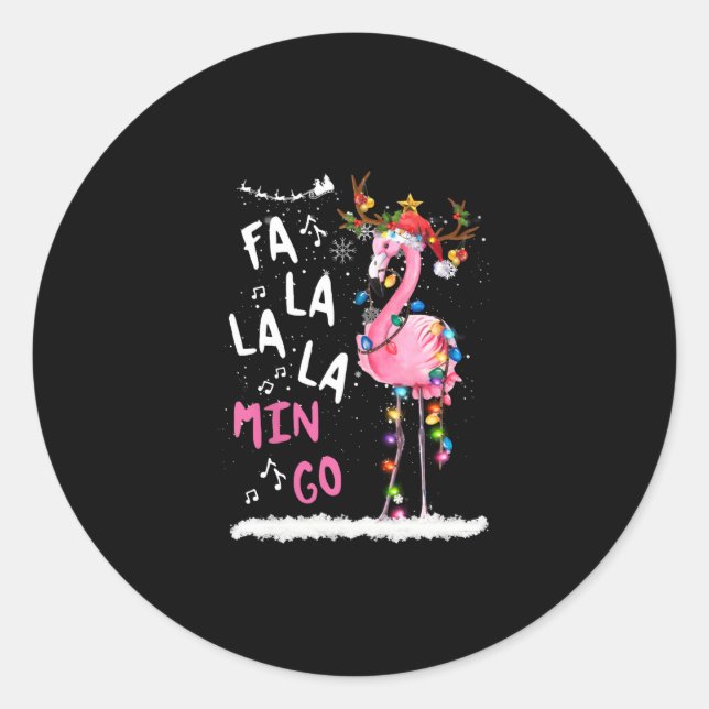 Adesivo Redondo Natal - Fa-La-La-Mingo Flamingo Com Natal (Frente)