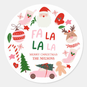 Adesivo Redondo Natal Fa La La Vermelho e Verde