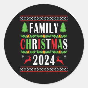 Adesivo Redondo Natal Familiar 2024 Árvore Xmas Engraçado de Corre