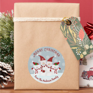 Adesivo Redondo Natal Feliz Boneco de Neve Personalizado
