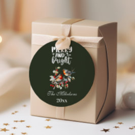 Adesivo Redondo Natal Feliz e Brilhante Vintage Robin