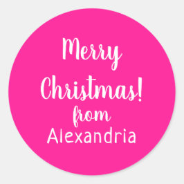 Adesivo Redondo Natal Feliz Natal do Nome Rosa Quente