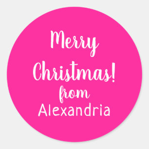 Adesivo Redondo Natal Feliz Natal do Nome Rosa Quente