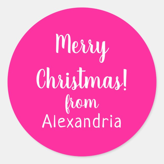 Adesivo Redondo Natal Feliz Natal do Nome Rosa Quente (Frente)