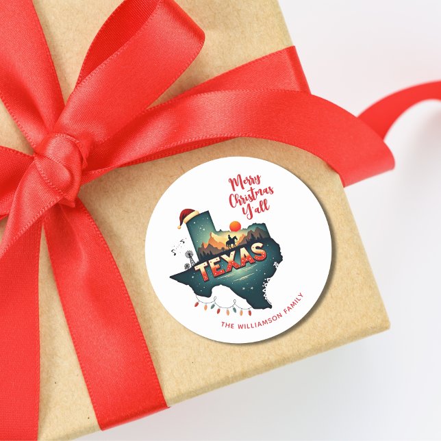 Adesivo Redondo Natal feliz no Texas - Natal personalizado - Natal (Edit or remove text as required. See collection for matching items)