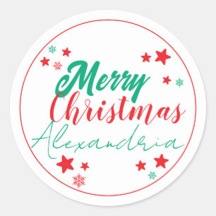 Adesivo Redondo Natal Feliz Personalizado Vermelho e Verde