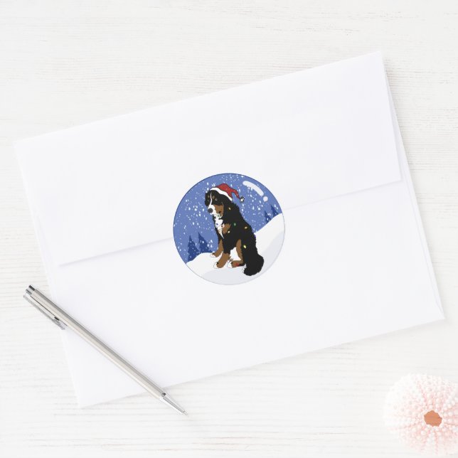 Adesivo Redondo Natal Feriado Bernese Mountain Dog (Envelope)