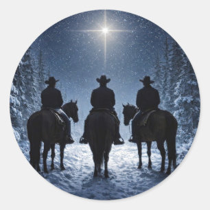 Adesivo Redondo Natal Feriado Cowboys Cavalos Estrela do Norte