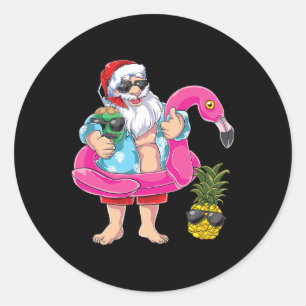 Adesivo Redondo Natal Flamingo Abacaxi Praia Feriado Natal Eu